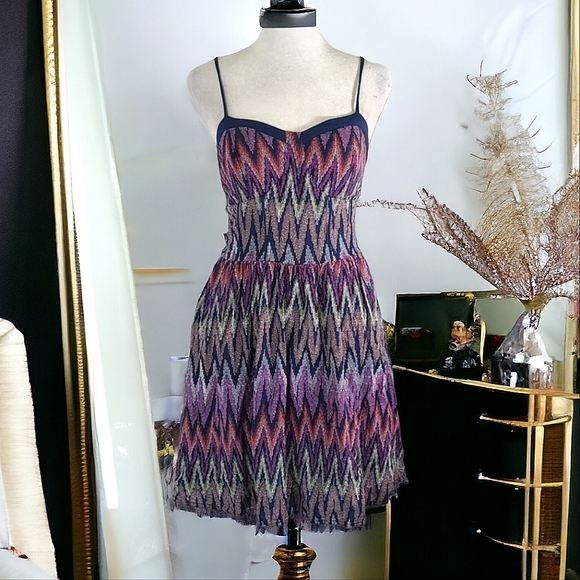 Red Camel Women's Multi Chevron Ruched Pleated A-Line Mini Bra Top Dress Size XS - Picture 1 of 11